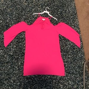 Pink, cold shoulder, long sleeve shift dress